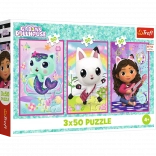 Puzzle 3x50 - Casa de Păpuși a lui Gabby: Faceți cunoștință cu Gabby și pisicile
