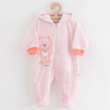 Overall din velur pentru bebeluși cu glugă New Baby Sweetheart, roz