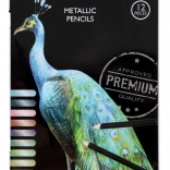Creioane colorate metalice Nassau, 12 bucăți, în cutie de tablă