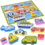 Puzzle din lemn cu mijloace de transport
