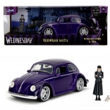 model metalic de mașină 1972 VW Beetle 1:24 cu figurina Wednesday Addams