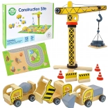 Set de construcție din lemn 5 în 1 cu macara și mașini de construcție WOOPIE GREEN