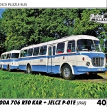 Puzzle Retro auto Škoda 706 RTO Kar și Jelcz P‑01E 40 piese