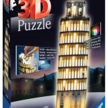 Puzzle 3D iluminat Ravensburger Ediția de Noapte pentru Turnul Înclinat din Pisa