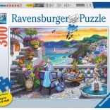Puzzle Ravensburger Apus de soare peste Santorini 300 de piese