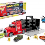 Camion transportor cu mașinuțe și elicopter, 42 cm