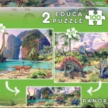 puzzle panoramică lumea dinozaurilor 2×100 piese