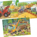 Puzzle din lemn Goki - mașini agricole