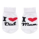 Șosete pentru copii din bumbac I Love Mum & Dad albe (măr. 62, 3–6 luni)