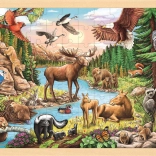 Puzzle din lemn GOKI Viața sălbatică a Americii de Nord cu 96 de piese
