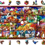 Puzzle din lemn, reversibile, WOODEN CITY – raft de cărți despre călătorii, 505 piese