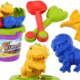 Set pentru nisip cu forme de dinozauri – găletușă, lopățică și greblă