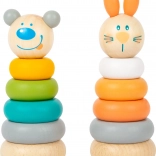 SMALL FOOT turn pastel de stivuire – set din lemn cu iepuraș și urs