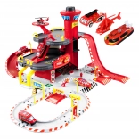 Garajă de pompieri, 3 niveluri cu lift, mașini + elicopter, 74 piese