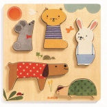 Puzzle din lemn, insertie, Animale de companie Djeco