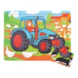 Puzzle din lemn tractor 9 piese Bigjigs Toys