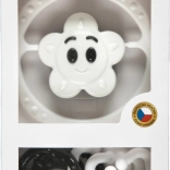 Set de zornăitoare alb-negru – lanț pentru cărucior și zornăitoare steluță/flower