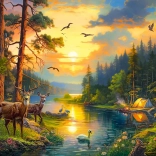 Puzzle 3000 piese apus de soare deasupra râului din pădure CASTORLAND