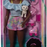 Păpușă Barbie deluxe – patinatoare la modă cu accesorii și cățeluș
