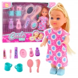Set Mini Păpușă Îngrijire Păr Rochie Roz