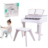 Pianină albă pentru copii cu bancă și carte de note CLASSIC WORLD