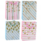 Pungă cadou din hârtie albastră roz cu sclipici 23 x 18 x 10,5 cm