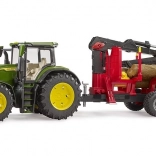 Bruder Tractor John Deere cu remorcă în spate și bușteni