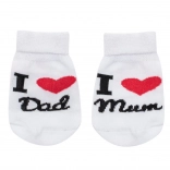 Șosete din bumbac pentru copii New Baby i love mum and dad albe 0–3 luni