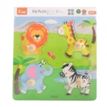 puzzle din lemn cu animale de la zoo, cu mânere mari
