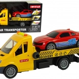 Autospecială de tractare cu rampă și mașinuță sport cu lumini și sunete