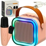Set karaoke cu difuzor bluetooth, 2 microfoane fără fir și iluminare LED 6 W – roz