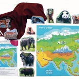 Puzzle din lemn Asia și animalele ei, 16 piese
