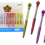 Pix cu bilă cu coroniță și pietricele strălucitoare, cerneală albastră 0,7 mm, mix de culori