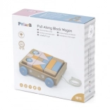 Cărucior de lemn VIGA PolarB cu cuburi 21 buc