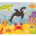 Puzzle din lemn cu creaturi marine pentru copii