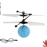 Mingea zburătoare cu elice, cu lumină LED și control cu palma, încărcare USB, albastră