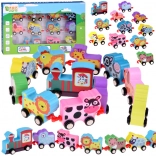 Trenuleț colorat din lemn cu animăluțe