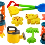 Set nisip: moară de nisip, lopată, greblă, stropitoare, forme, găleată 10 piese
