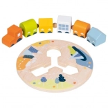 goki trenuleț din lemn cu vagoane de înșirat, cu cinci vagoane