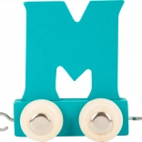 Small Foot vagonet din lemn cu litera M – alfabet colorat