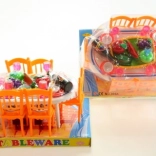 Măsuță cu mâncare pentru păpuși cu scăunele și veselă