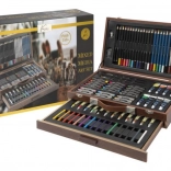 Servietă creativă mare din lemn – set de 91 piese pentru pictură și desen