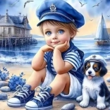 Pictură cu diamante Micul marinar 30 × 40 cm