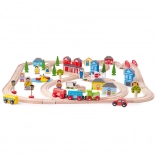 Circuit feroviar din lemn oraș și sat BIGJIGS RAIL, 91 piese