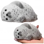 Gniotek antistres din silicon, focă cu „blăniță” fină, gri, 12 cm