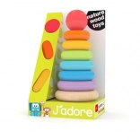 Inele curcubeu pe tijă – jucărie educativă din lemn pentru cei mici