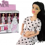 Păpușă gravidă în rochie albă cu buline