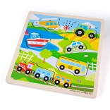 Puzzle din lemn cu sunete - Mijloace de transport