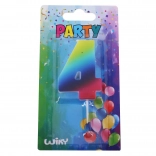 Lumânare de petrecere numărul 4 în culorile curcubeului