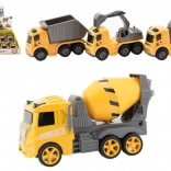 Mașinuță de construcții din plastic cu mecanism de inerție 10 cm – 3 tipuri, cutie 12 buc